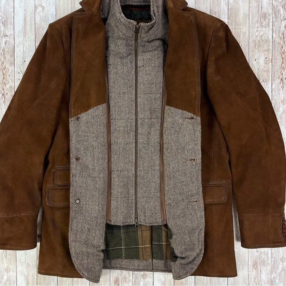 SOLD! FLYNT Distressed Leather Hybrid Coat Jacket Size 42R - Picture 6 of 16
